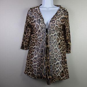 Leopard Print Open Front Cardigan Sweater - Brown